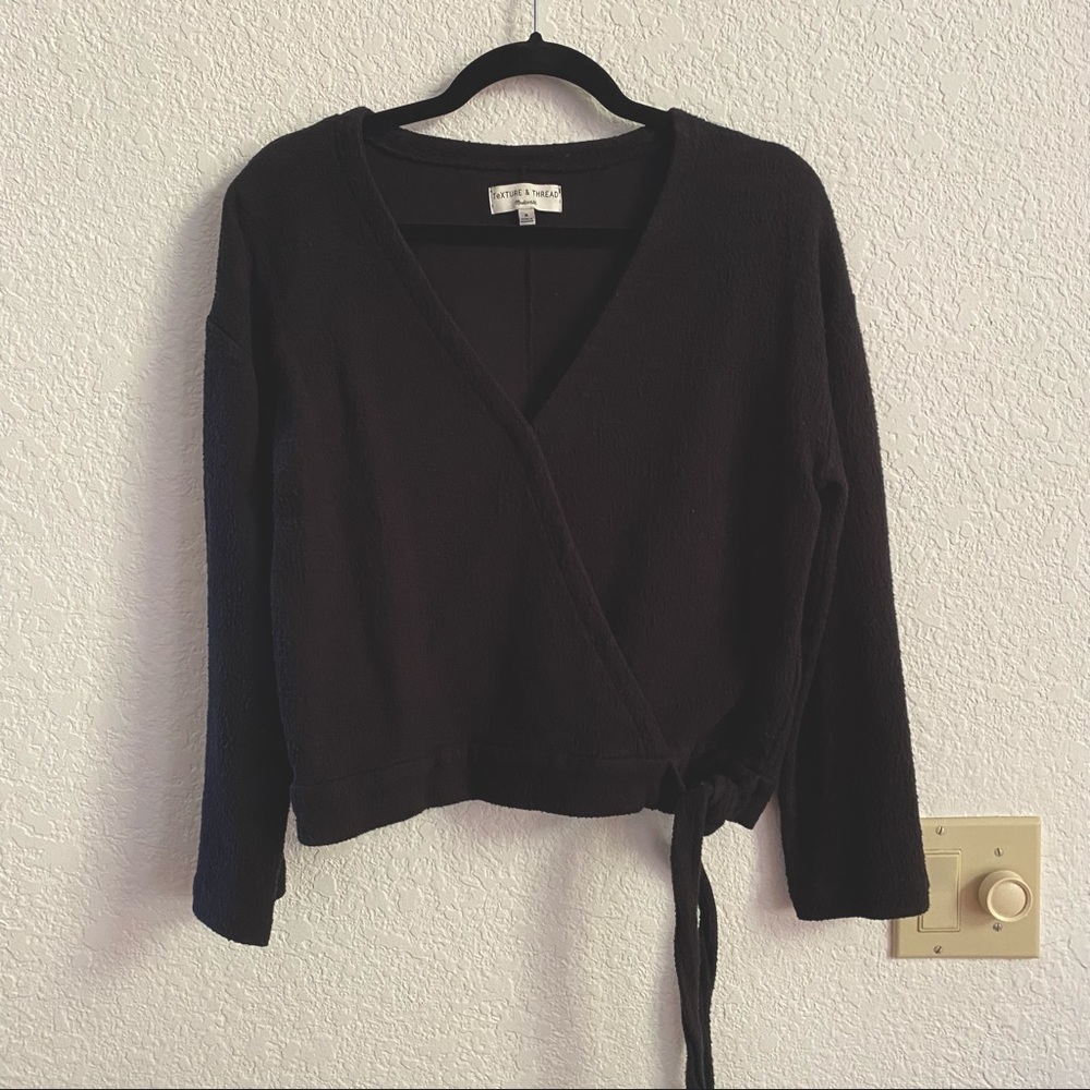 Madewell Texture & Thread Black Wrap Top